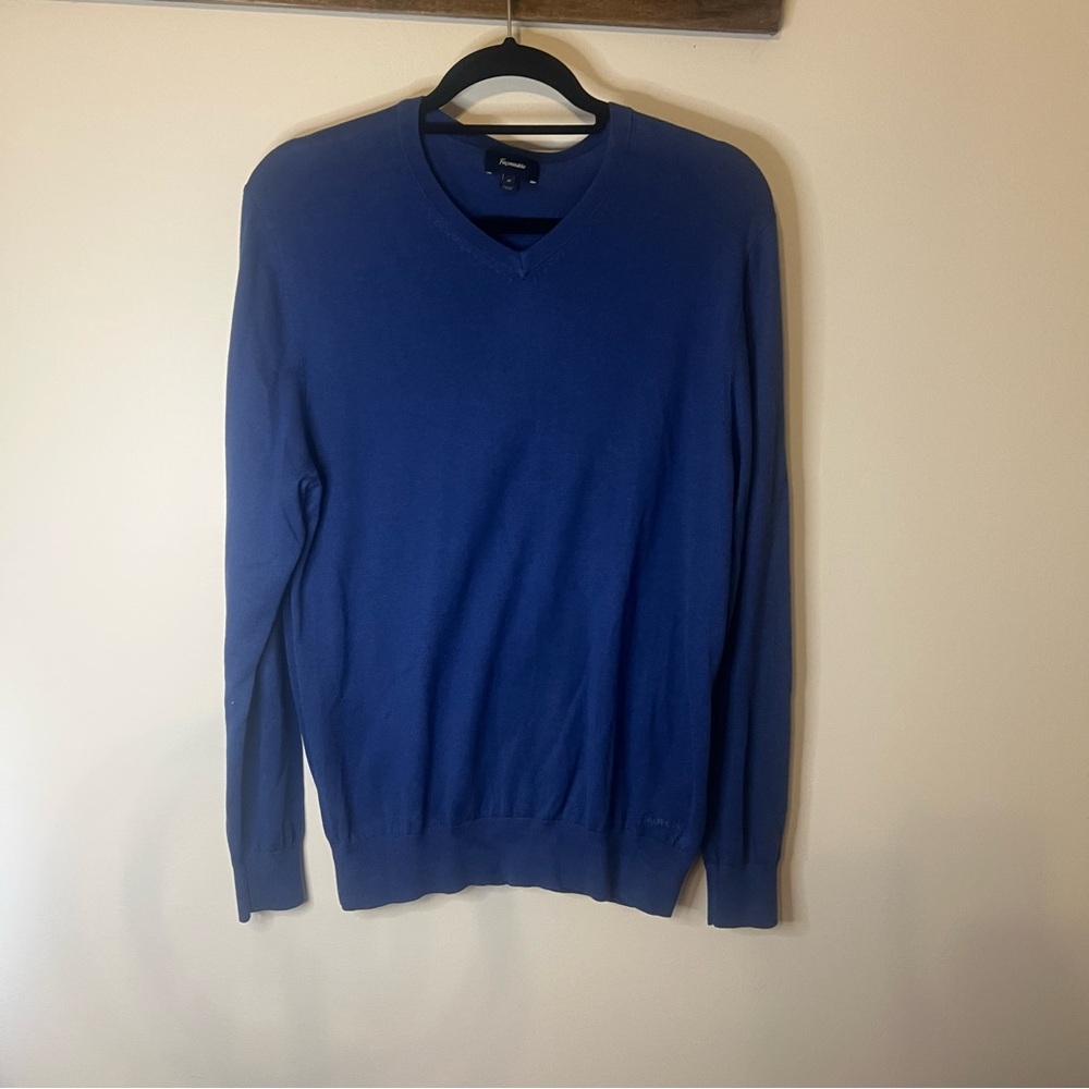 Façonnable Blue V-Neck Sweater‎ Silk Cashmere Blend Men’s Medium
